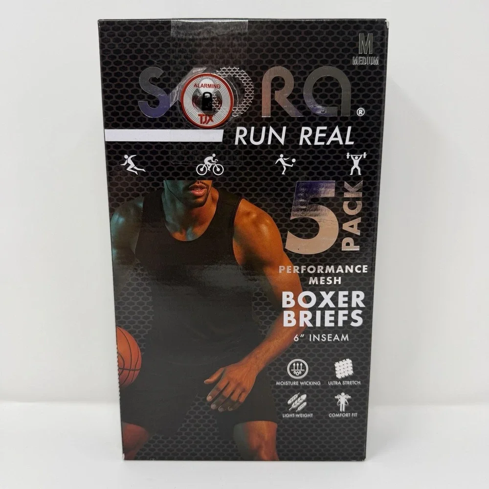 Skora Men's Boxer Briefs 5 pk MEDIUM 32-34 Run Real Performance Mesh NEW